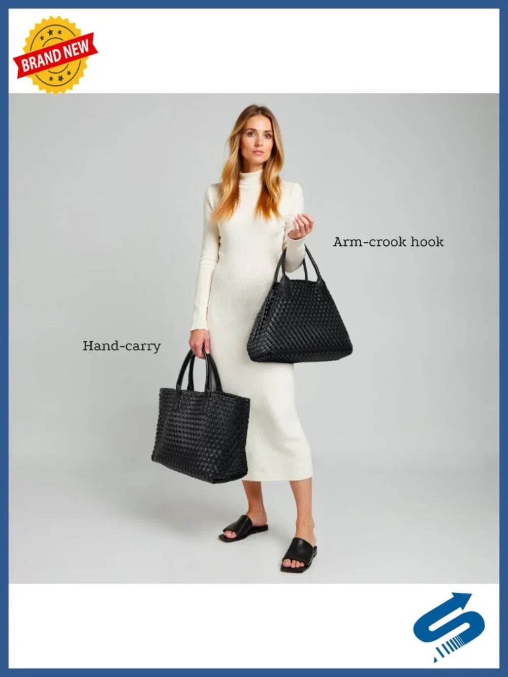 Woven Vegan Leather Tote Bag for Women, Satchel Handbag with Pouch, Fits 14
